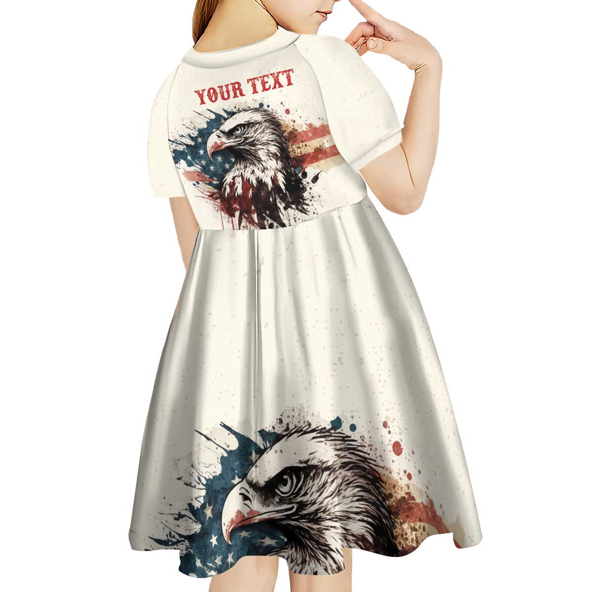 Happy Fourth of July Personalized Kid Short Sleeve Dress Bald Eagle USA Independence Day