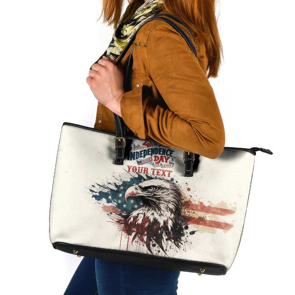 Happy Fourth of July Personalized Leather Tote Bag Bald Eagle USA Independence Day