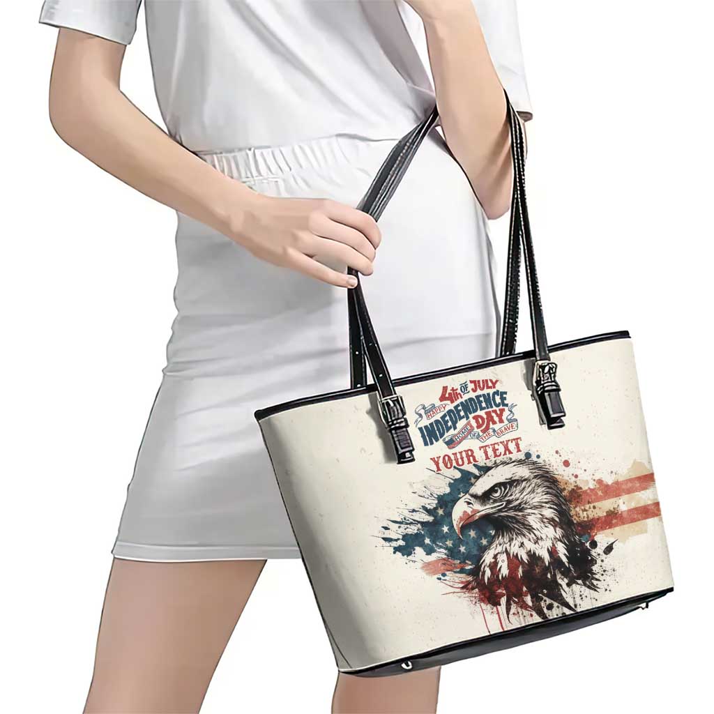 Happy Fourth of July Personalized Leather Tote Bag Bald Eagle USA Independence Day