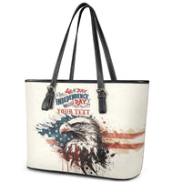 Happy Fourth of July Personalized Leather Tote Bag Bald Eagle USA Independence Day