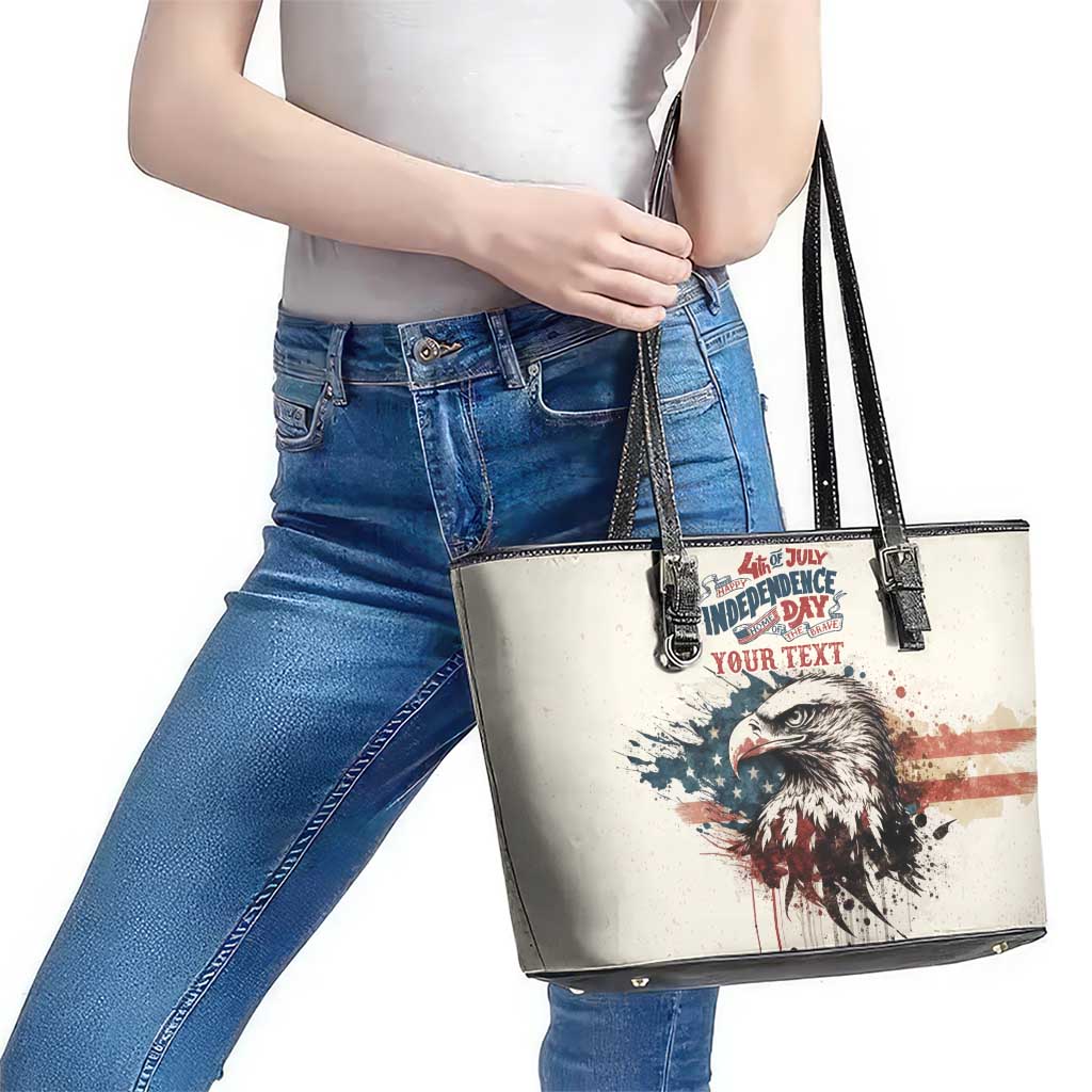 Happy Fourth of July Personalized Leather Tote Bag Bald Eagle USA Independence Day