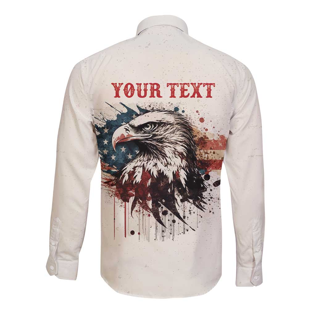 Happy Fourth of July Personalized Long Sleeve Button Shirt Bald Eagle USA Independence Day