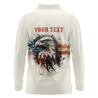 Happy Fourth of July Personalized Long Sleeve Polo Shirt Bald Eagle USA Independence Day