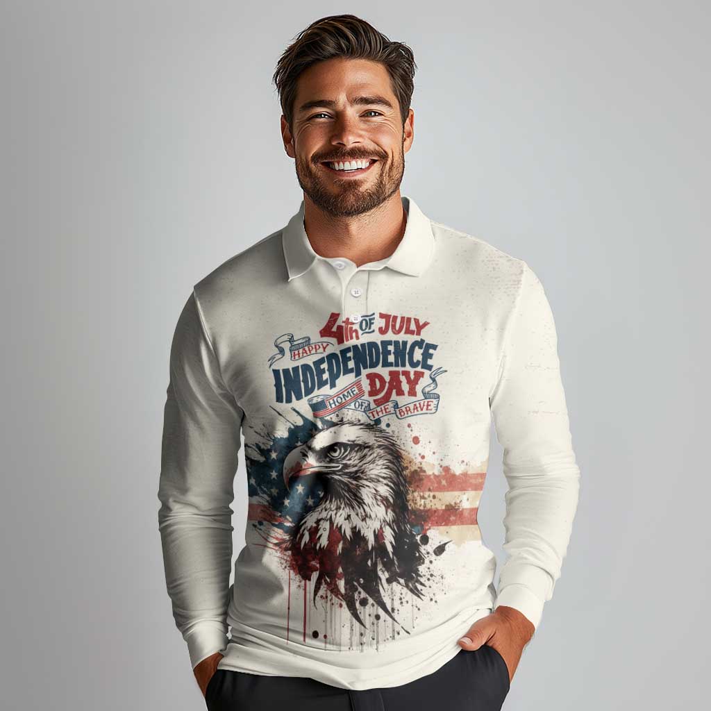 Happy Fourth of July Personalized Long Sleeve Polo Shirt Bald Eagle USA Independence Day