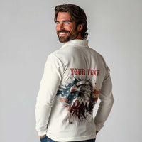Happy Fourth of July Personalized Long Sleeve Polo Shirt Bald Eagle USA Independence Day