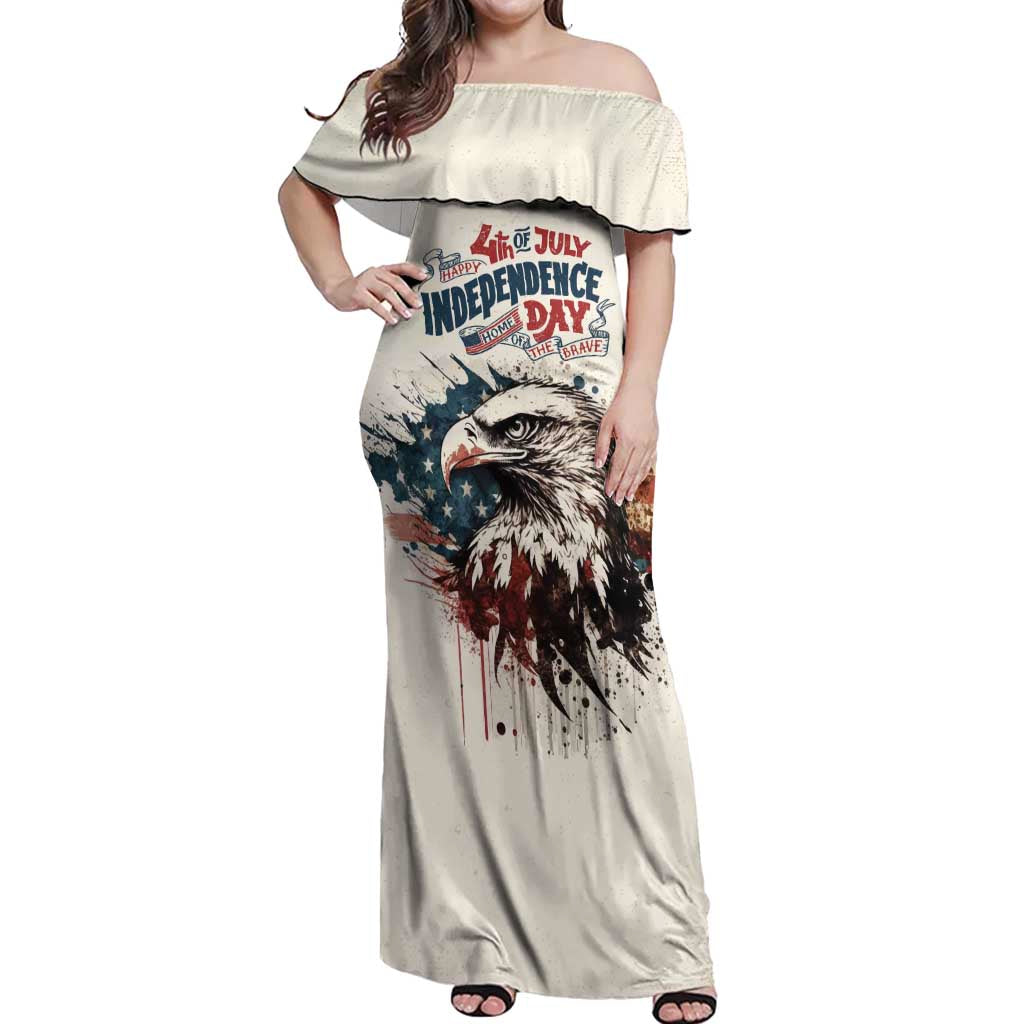 Happy Fourth of July Personalized Off Shoulder Maxi Dress Bald Eagle USA Independence Day