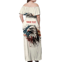 Happy Fourth of July Personalized Off Shoulder Maxi Dress Bald Eagle USA Independence Day