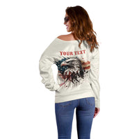 Happy Fourth of July Personalized Off Shoulder Sweater Bald Eagle USA Independence Day