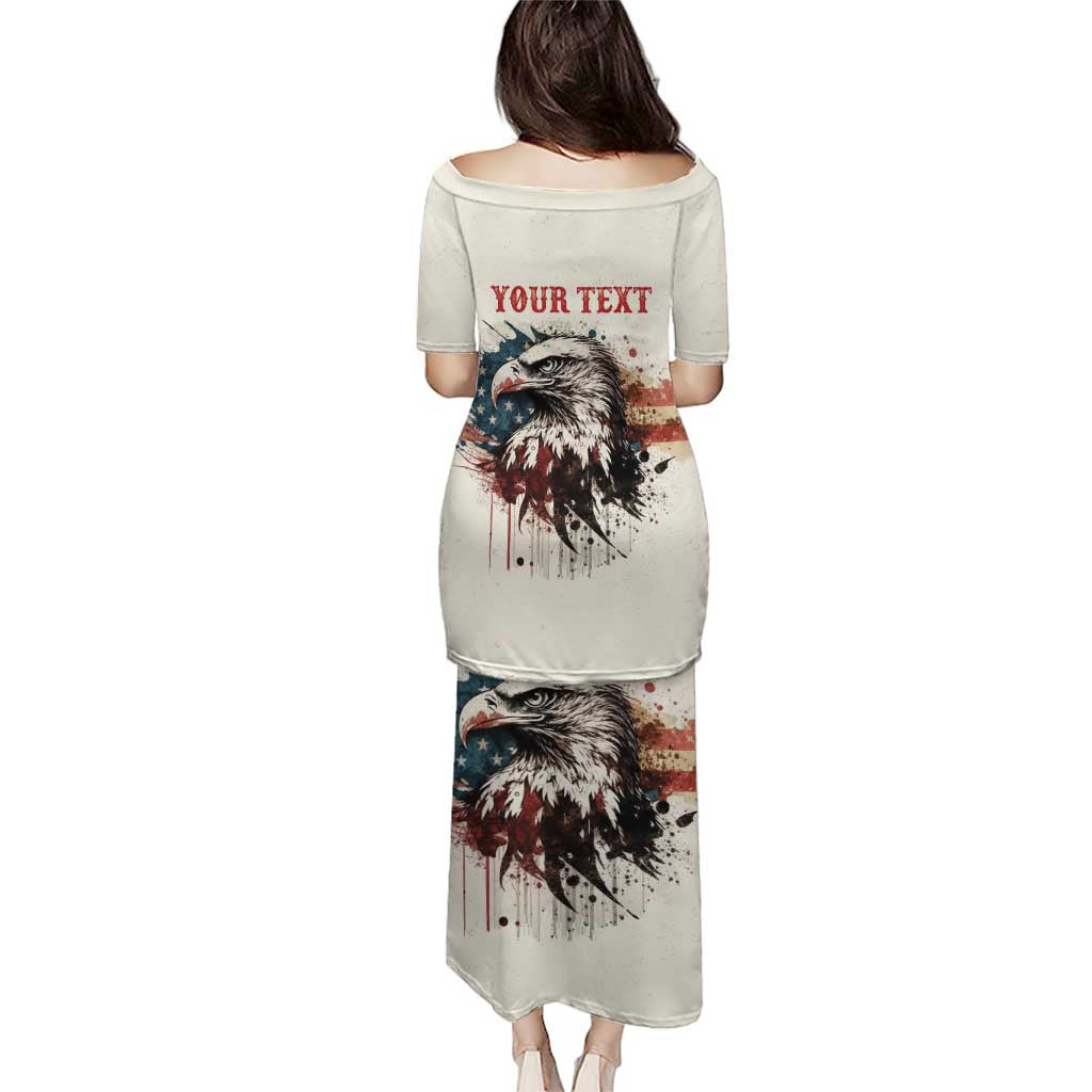 Happy Fourth of July Personalized Puletasi Bald Eagle USA Independence Day