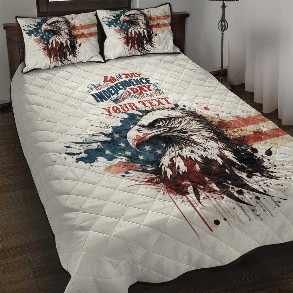 Happy Fourth of July Personalized Quilt Bed Set Bald Eagle USA Independence Day