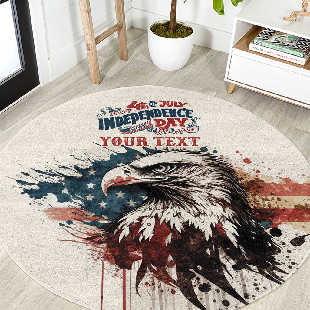 Happy Fourth of July Personalized Round Carpet Bald Eagle USA Independence Day