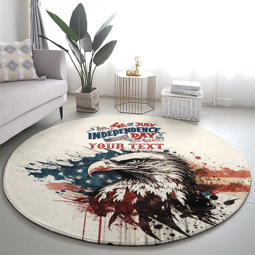 Happy Fourth of July Personalized Round Carpet Bald Eagle USA Independence Day