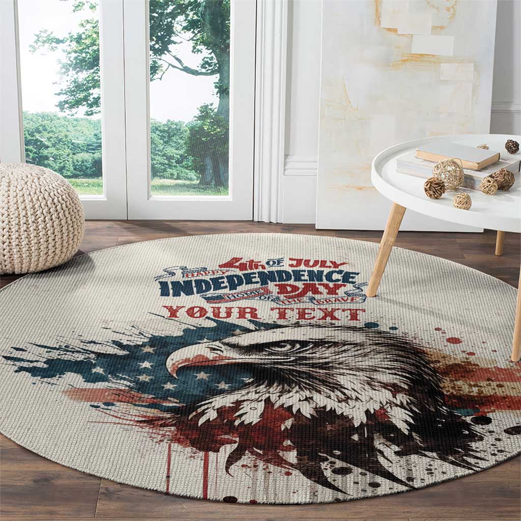 Happy Fourth of July Personalized Round Carpet Bald Eagle USA Independence Day