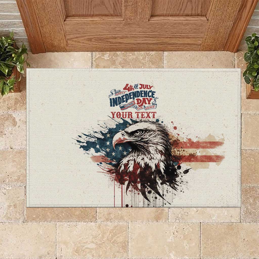 Happy Fourth of July Personalized Rubber Doormat Bald Eagle USA Independence Day