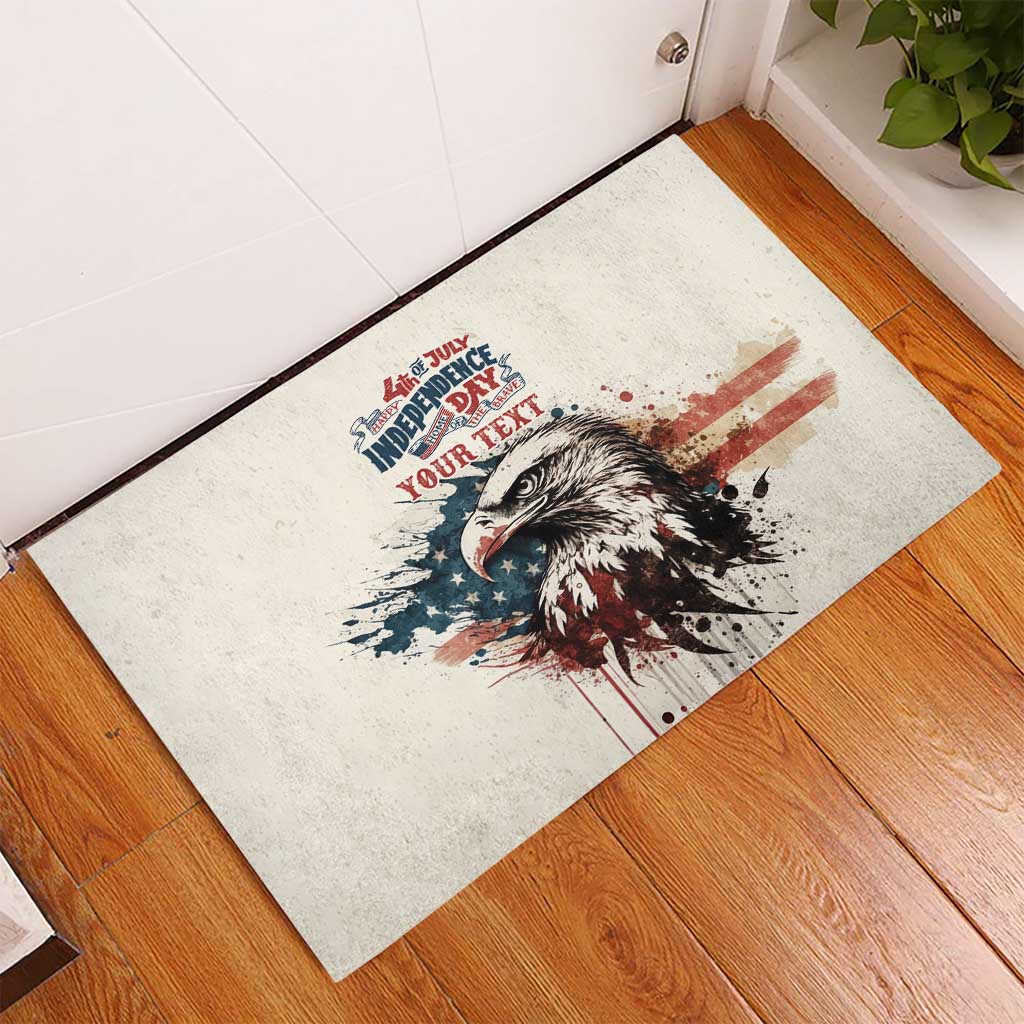 Happy Fourth of July Personalized Rubber Doormat Bald Eagle USA Independence Day