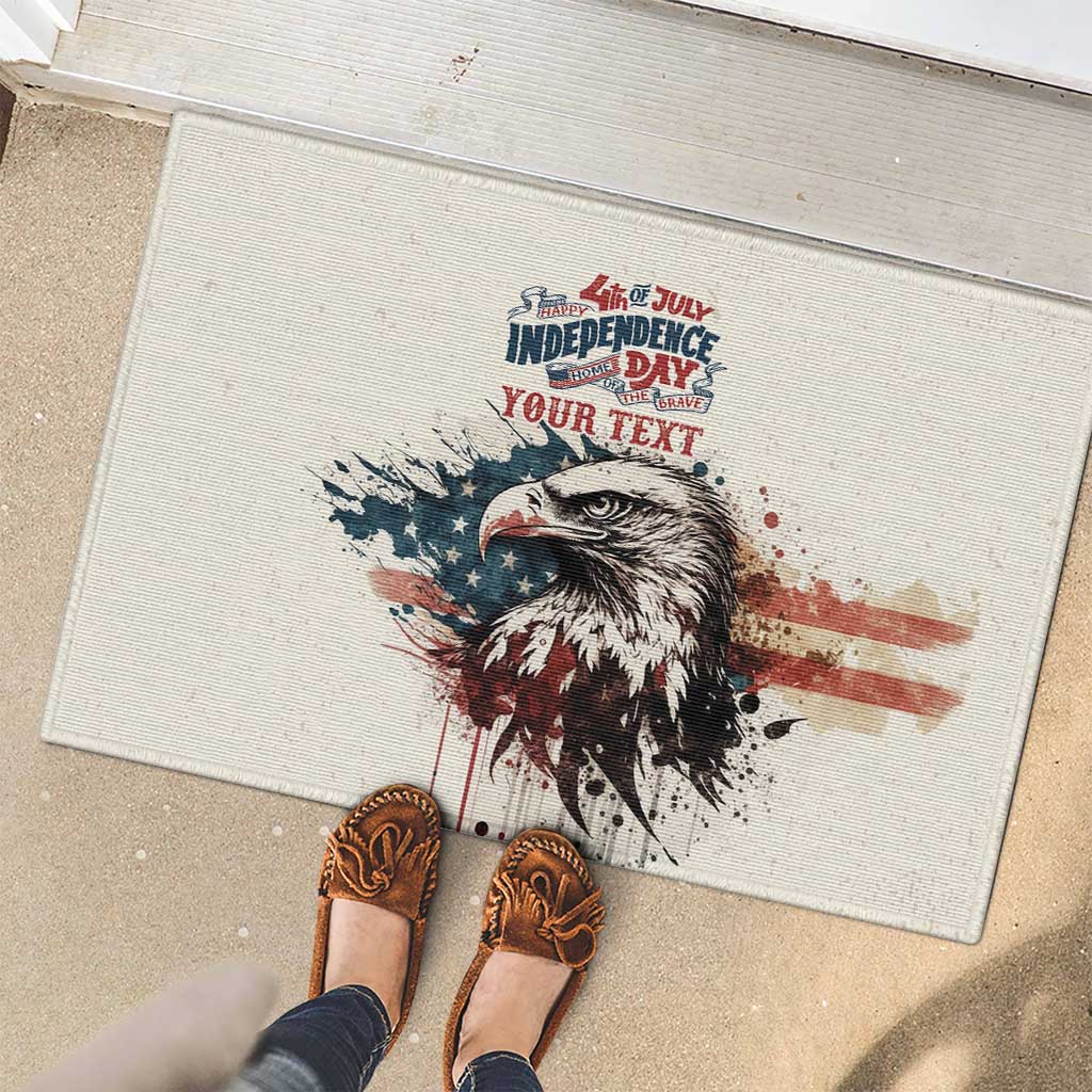 Happy Fourth of July Personalized Rubber Doormat Bald Eagle USA Independence Day
