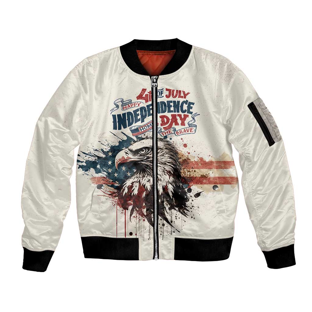 Happy Fourth of July Personalized Sleeve Zip Bomber Jacket Bald Eagle USA Independence Day