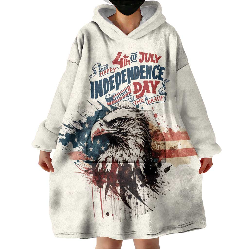 Happy Fourth of July Personalized Wearable Blanket Hoodie Bald Eagle USA Independence Day