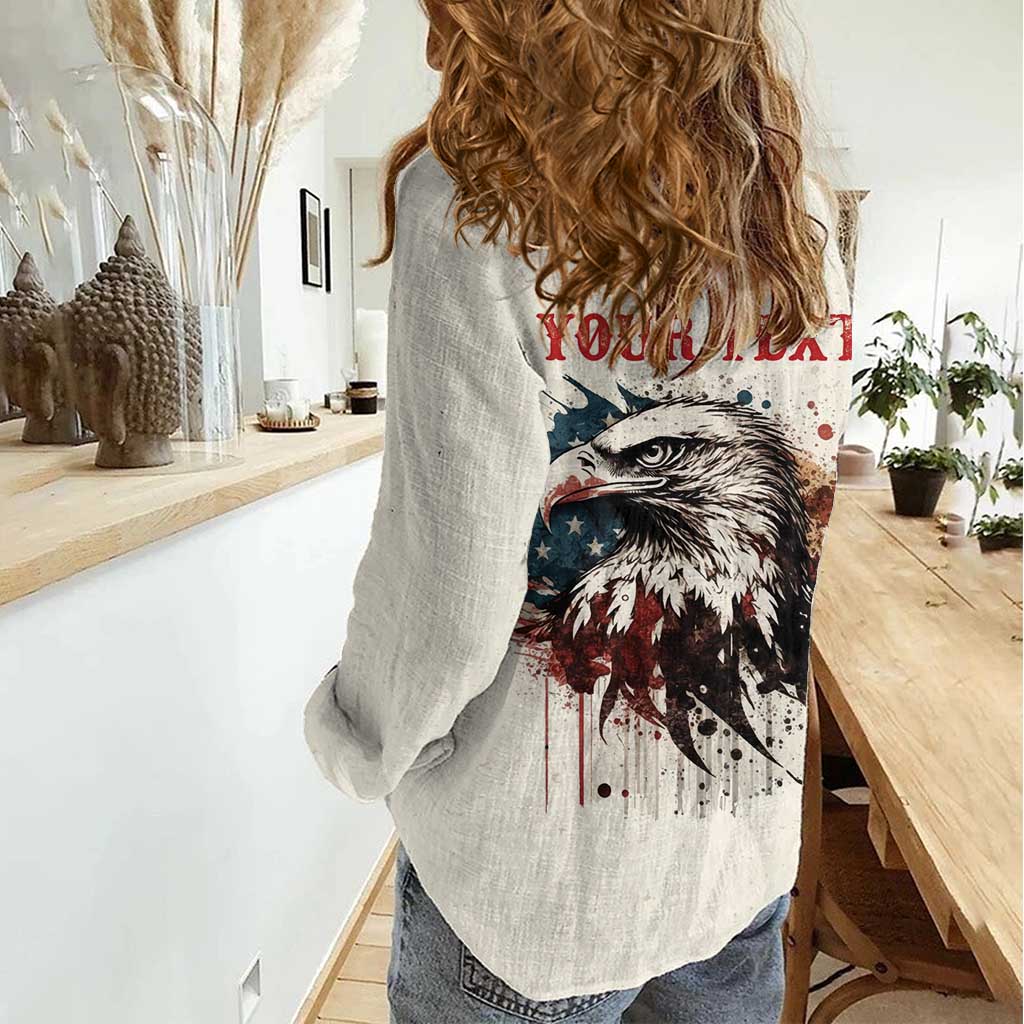 Happy Fourth of July Personalized Women Casual Shirt Bald Eagle USA Independence Day