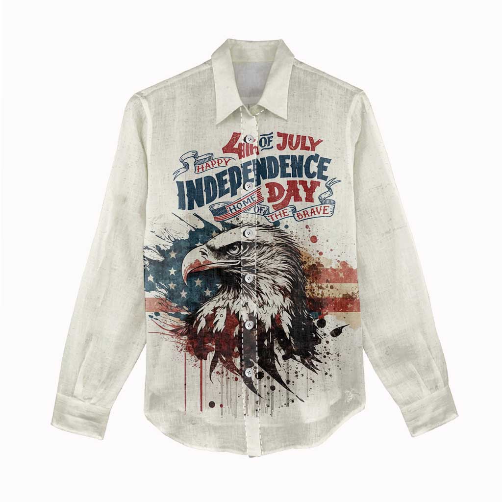 Happy Fourth of July Personalized Women Casual Shirt Bald Eagle USA Independence Day