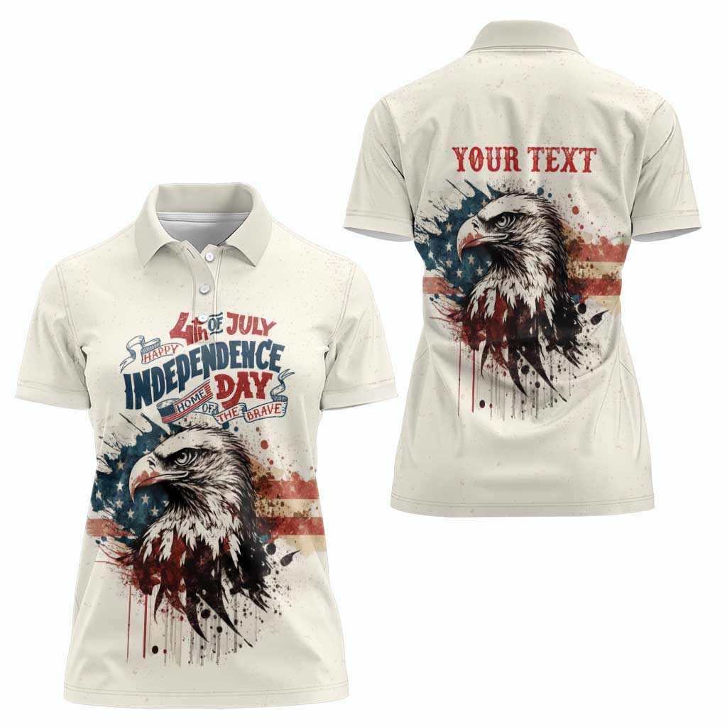 Happy Fourth of July Personalized Women Polo Shirt Bald Eagle USA Independence Day