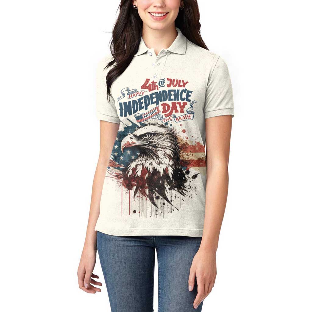 Happy Fourth of July Personalized Women Polo Shirt Bald Eagle USA Independence Day