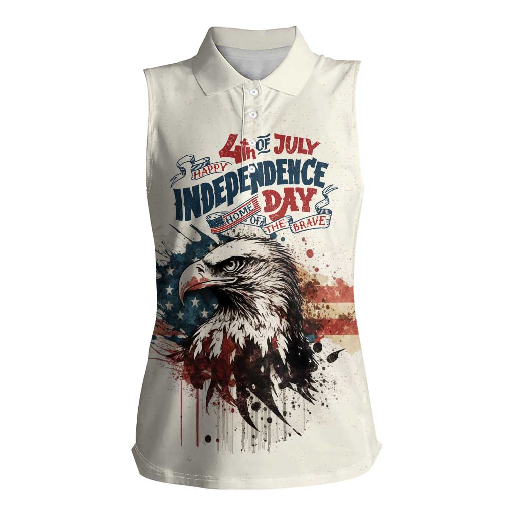 Happy Fourth of July Personalized Women Sleeveless Polo Shirt Bald Eagle USA Independence Day