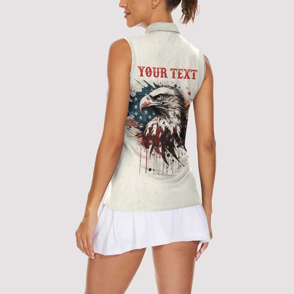 Happy Fourth of July Personalized Women Sleeveless Polo Shirt Bald Eagle USA Independence Day