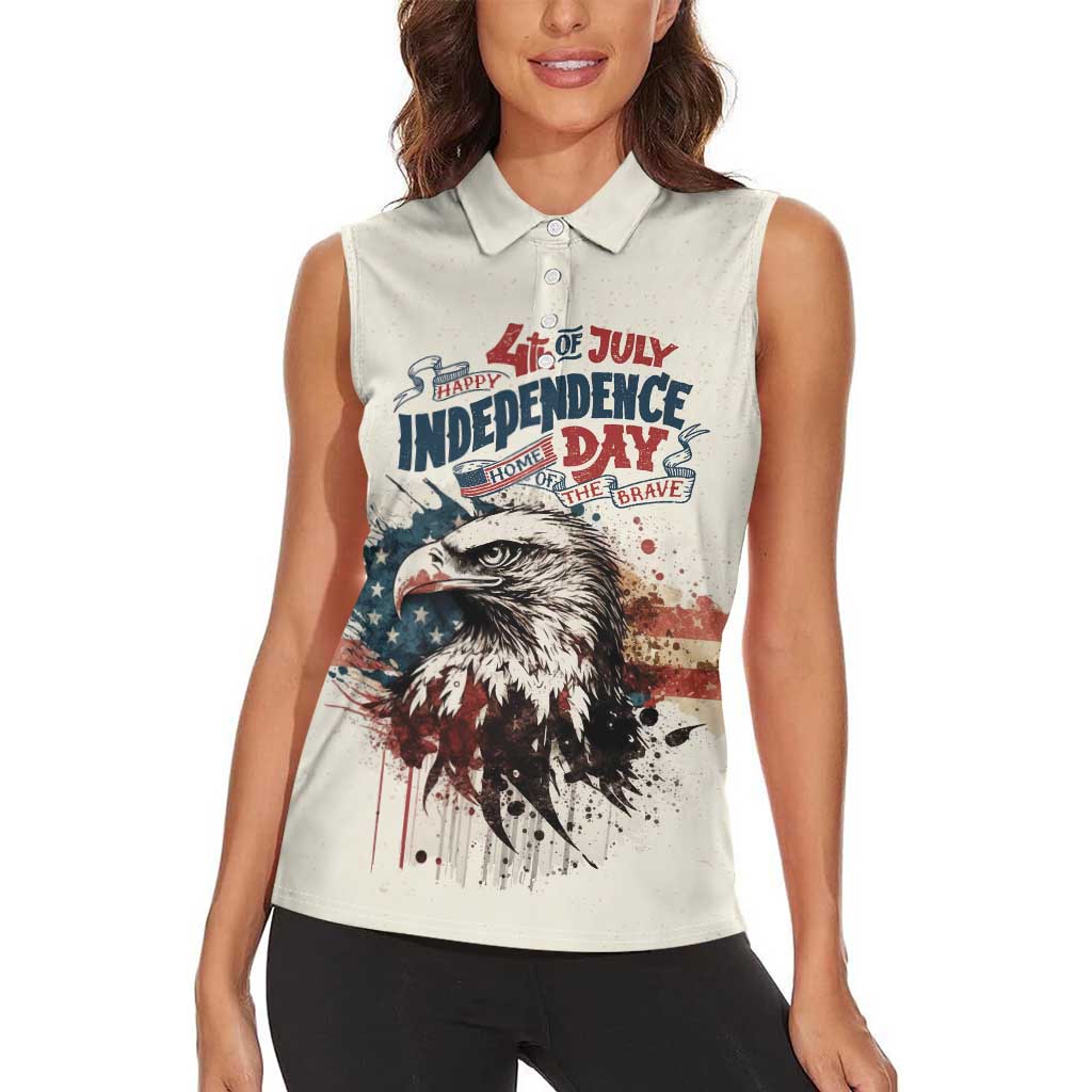 Happy Fourth of July Personalized Women Sleeveless Polo Shirt Bald Eagle USA Independence Day