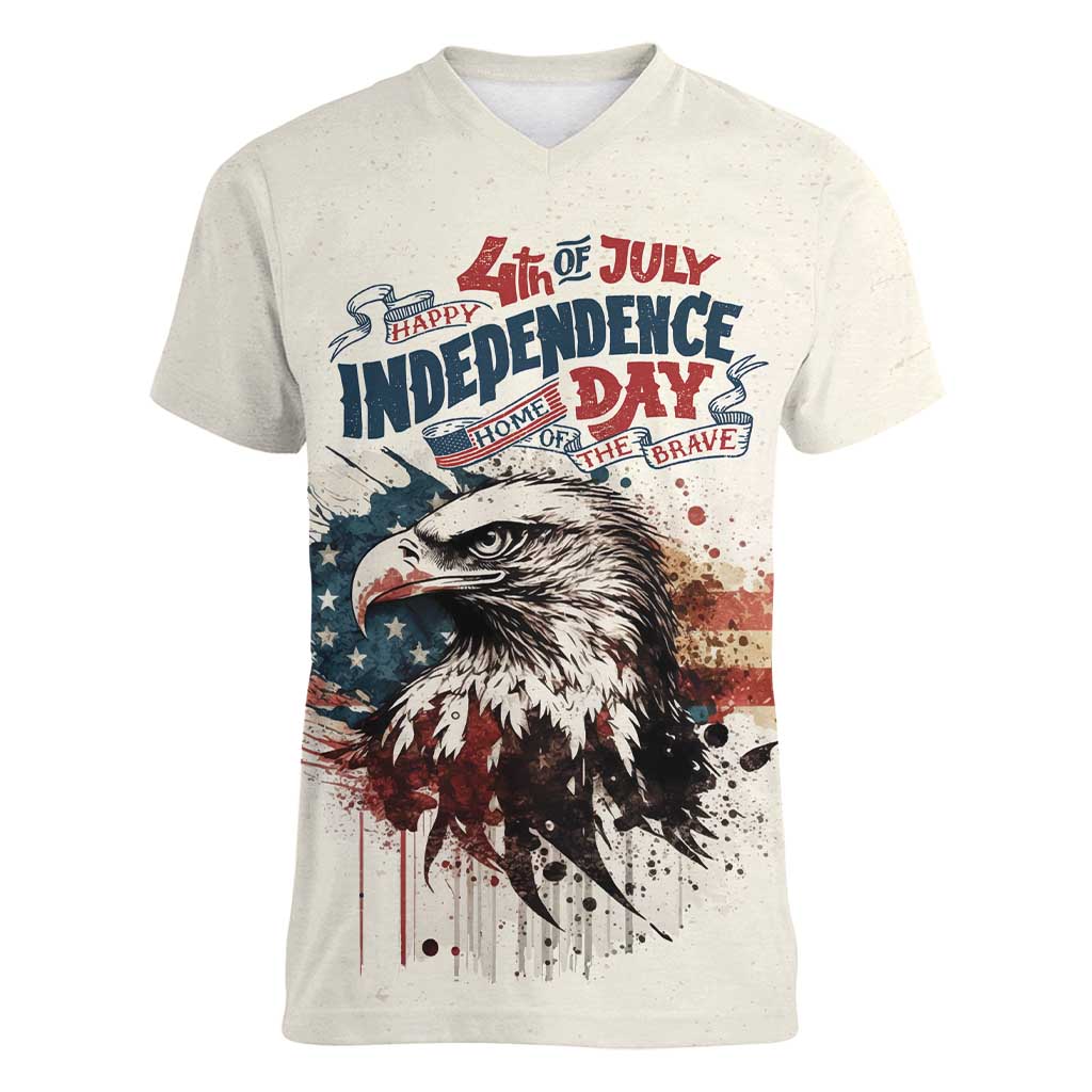 Happy Fourth of July Personalized Women V-Neck T-Shirt Bald Eagle USA Independence Day