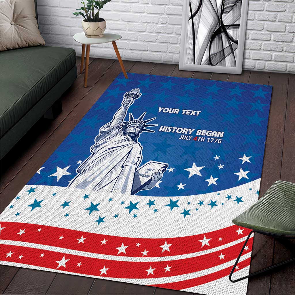 History Began 4th of July Personalized Area Rug Statue of Liberty US Flag