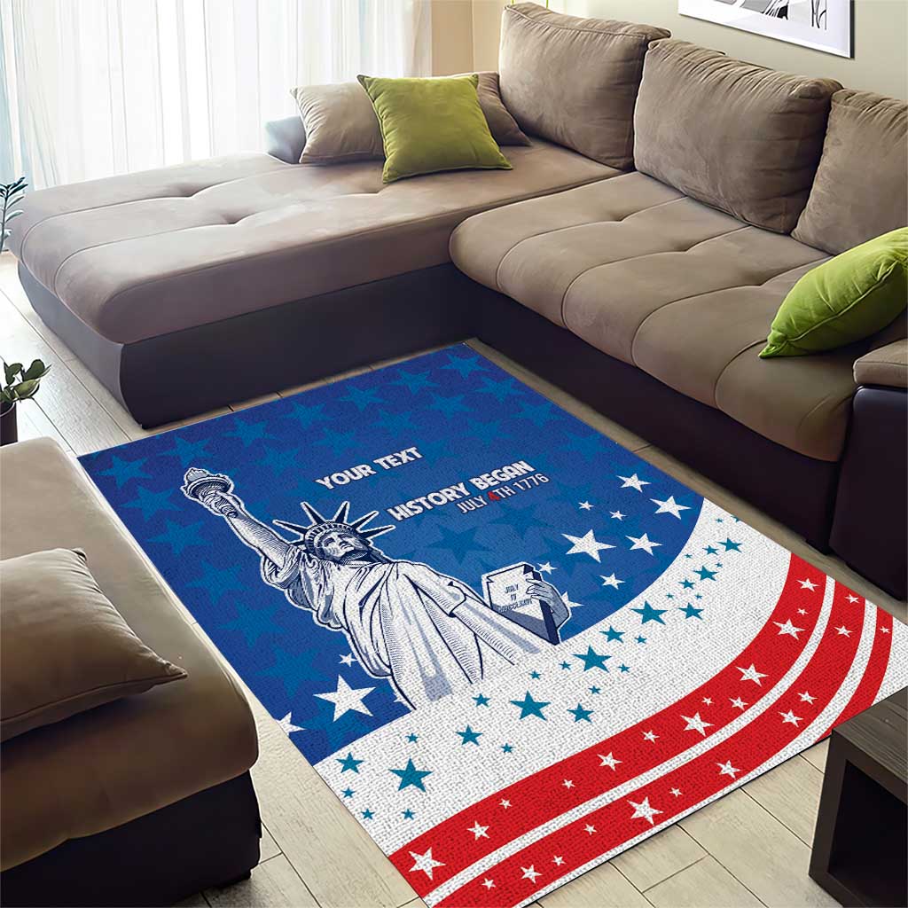 History Began 4th of July Personalized Area Rug Statue of Liberty US Flag