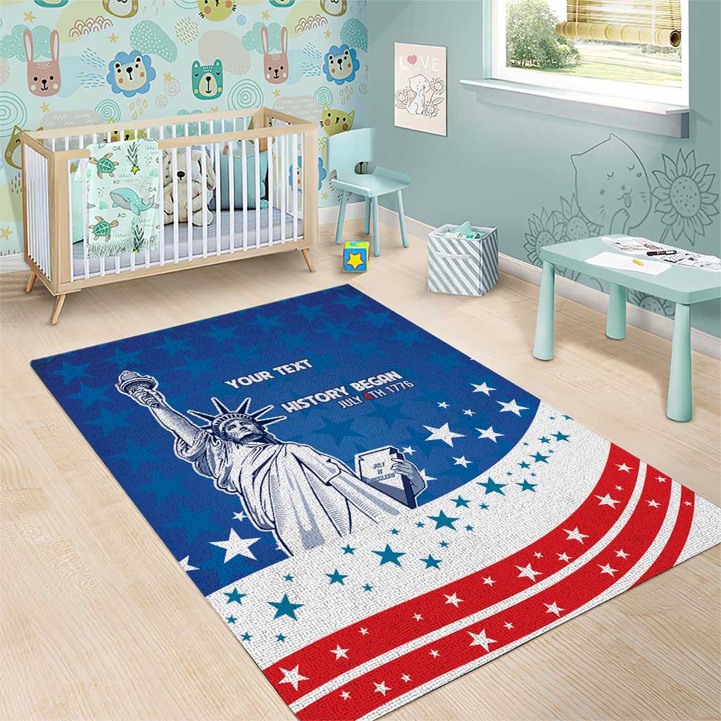 History Began 4th of July Personalized Area Rug Statue of Liberty US Flag