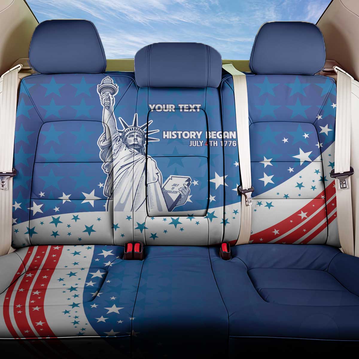 History Began 4th of July Personalized Back Car Seat Cover Statue of Liberty US Flag