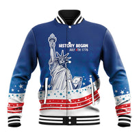 History Began 4th of July Personalized Baseball Jacket Statue of Liberty US Flag
