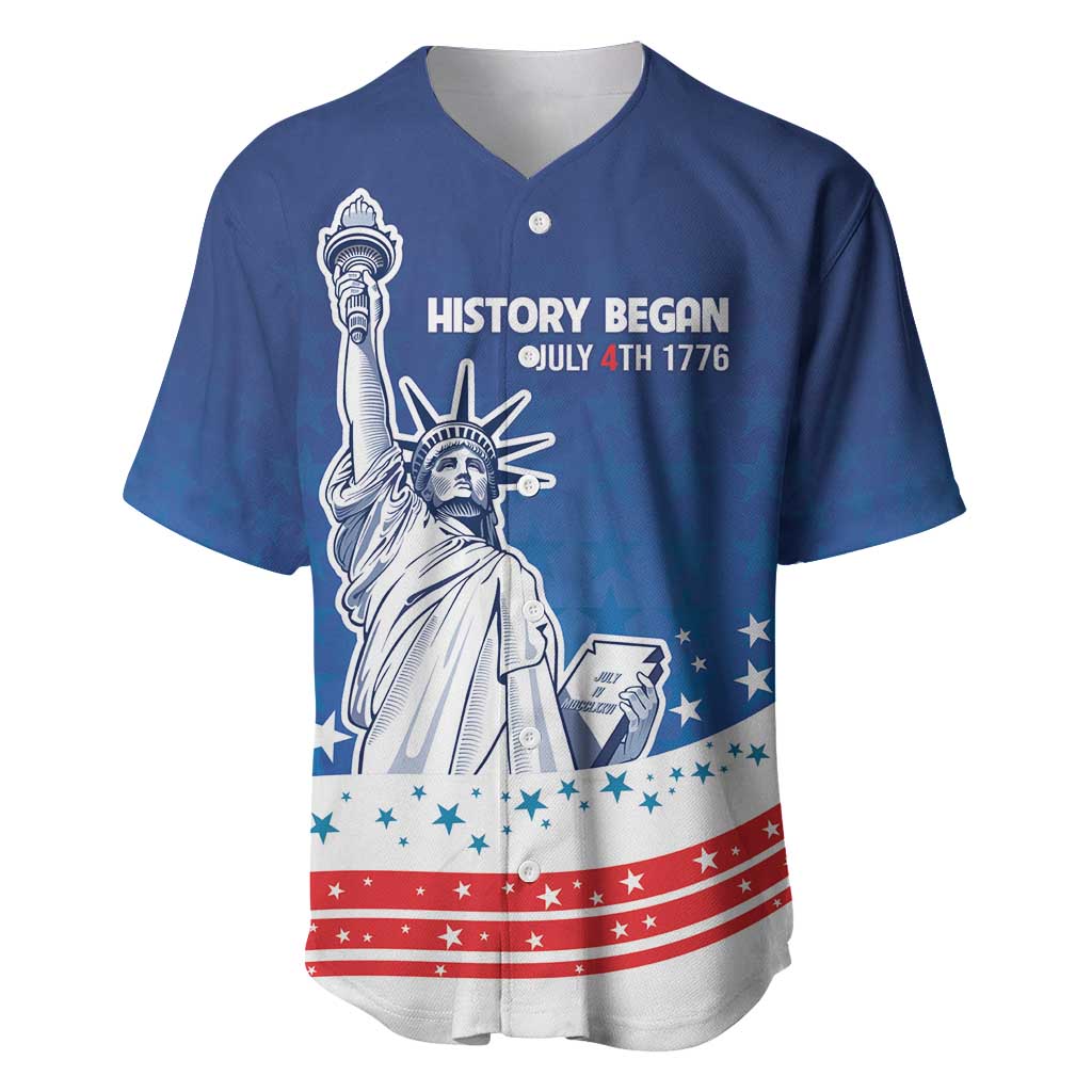 History Began 4th of July Personalized Baseball Jersey Statue of Liberty US Flag