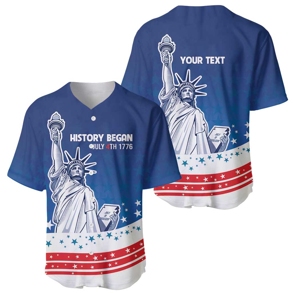 History Began 4th of July Personalized Baseball Jersey Statue of Liberty US Flag