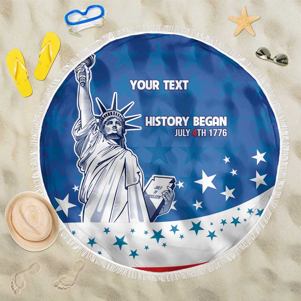 History Began 4th of July Personalized Beach Blanket Statue of Liberty US Flag