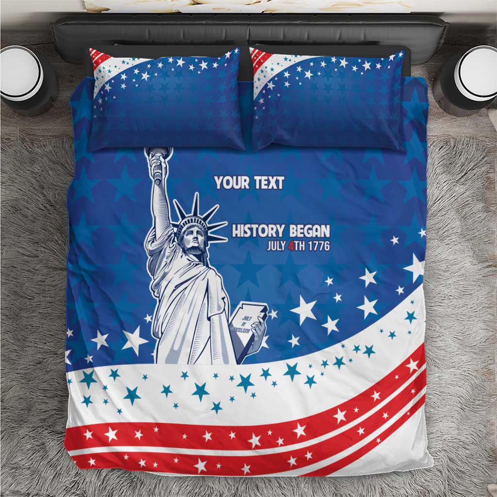 History Began 4th of July Personalized Bedding Set Statue of Liberty US Flag