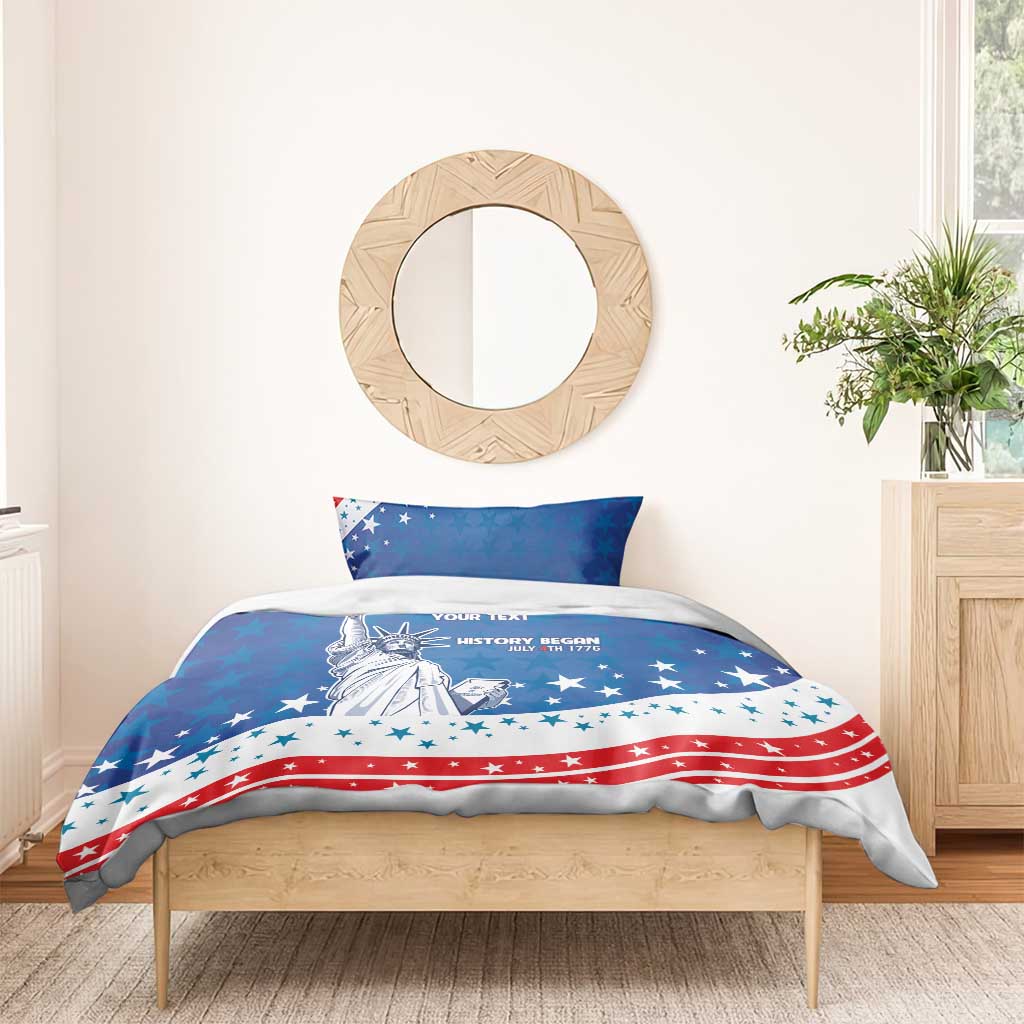History Began 4th of July Personalized Bedding Set Statue of Liberty US Flag