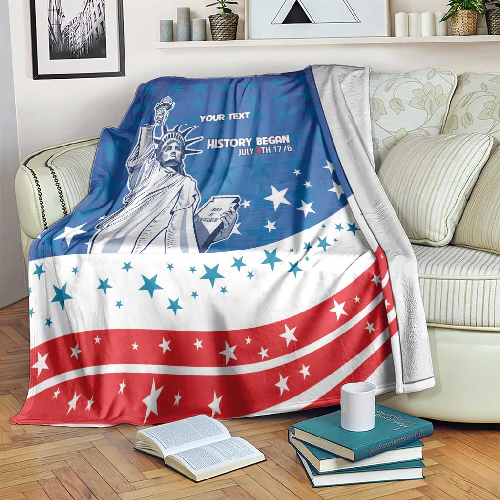 History Began 4th of July Personalized Blanket Statue of Liberty US Flag