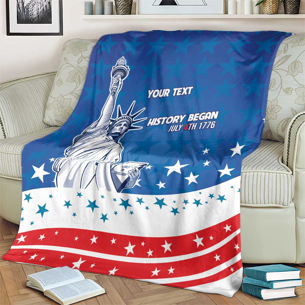 History Began 4th of July Personalized Blanket Statue of Liberty US Flag