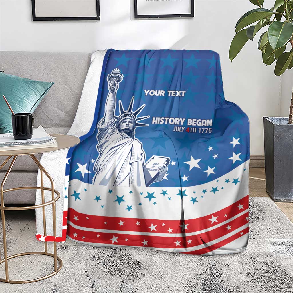 History Began 4th of July Personalized Blanket Statue of Liberty US Flag