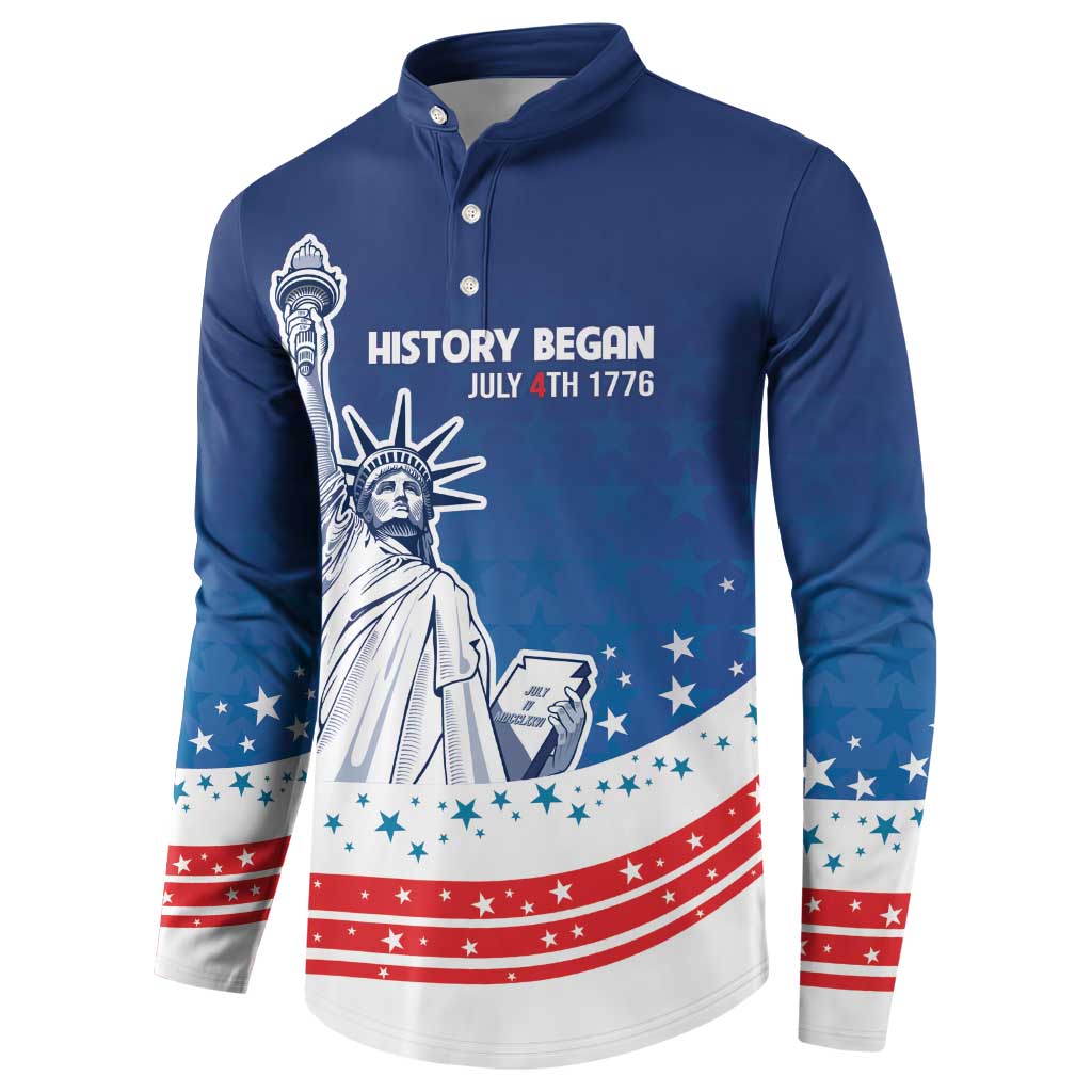 History Began 4th of July Personalized Button Sweatshirt Statue of Liberty US Flag
