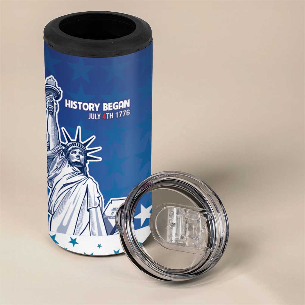 History Began 4th of July Personalized 4 in 1 Can Cooler Tumbler Statue of Liberty US Flag
