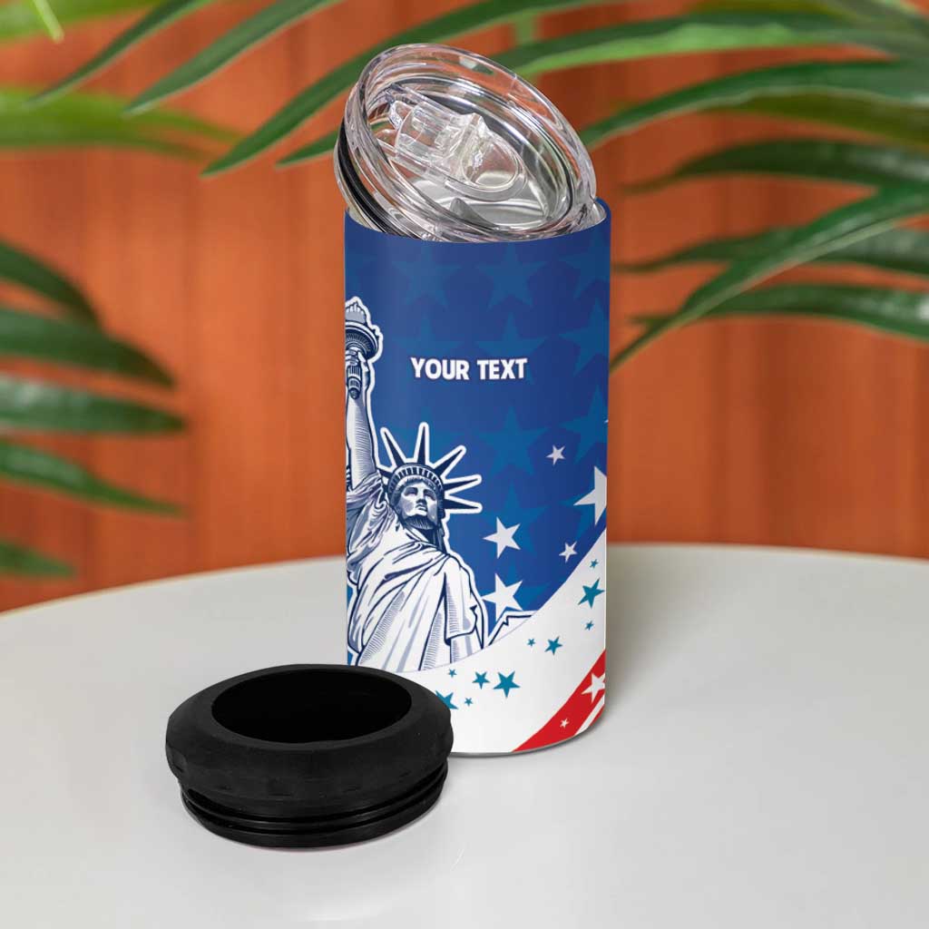History Began 4th of July Personalized 4 in 1 Can Cooler Tumbler Statue of Liberty US Flag