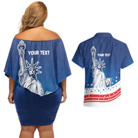 History Began 4th of July Personalized Couples Matching Off Shoulder Short Dress and Hawaiian Shirt Statue of Liberty US Flag
