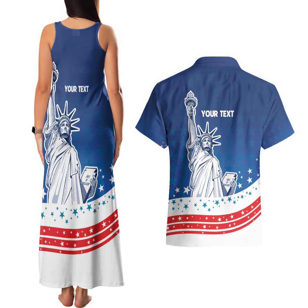 History Began 4th of July Personalized Couples Matching Tank Maxi Dress and Hawaiian Shirt Statue of Liberty US Flag