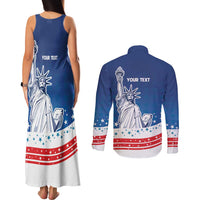 History Began 4th of July Personalized Couples Matching Tank Maxi Dress and Long Sleeve Button Shirt Statue of Liberty US Flag