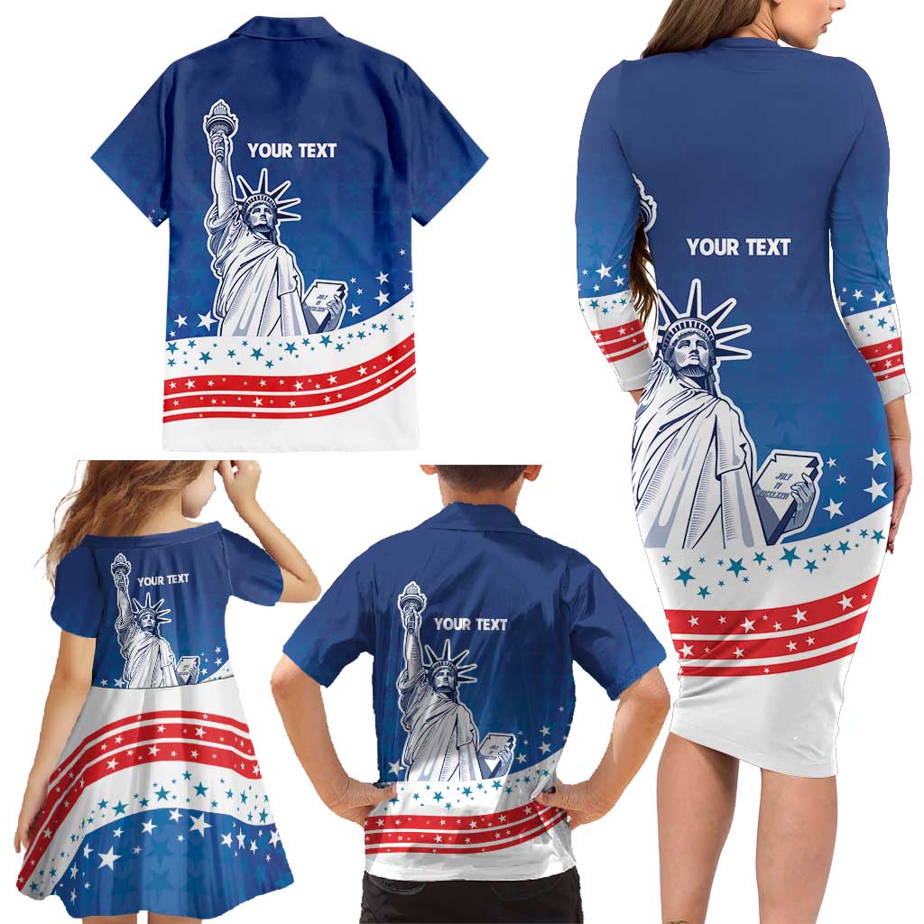 History Began 4th of July Personalized Family Matching Long Sleeve Bodycon Dress and Hawaiian Shirt Statue of Liberty US Flag